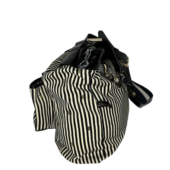 L.A.M.B Reversible White Nylon & Stripes Fabric Patent Leather Strap Hobo Bag - Picture 6 of 16